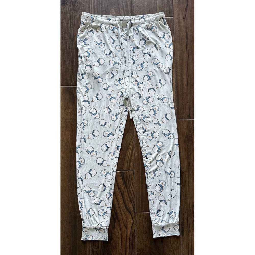 Caden Lane Pajama Pants Jogger Womens Sz M Blue Snowmen Bamboo Cozy Holiday Cute